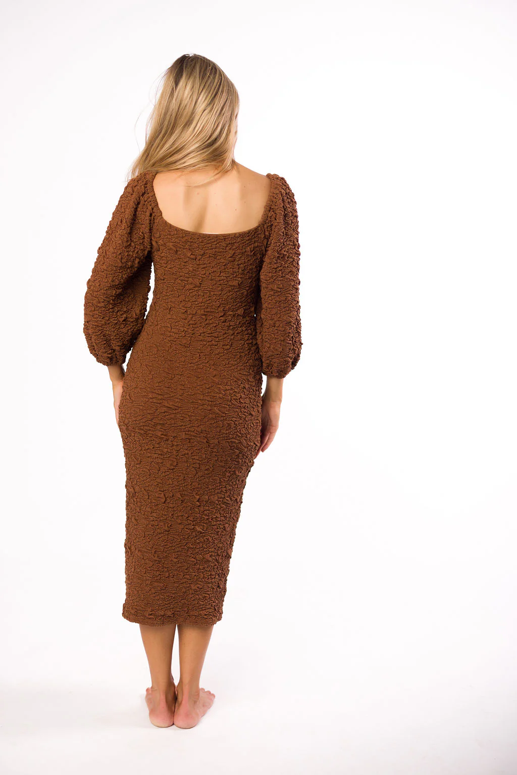 Darcy Square Neck Midi Dress in Brown - Bump Friendly *Final-Sale* - Image 3