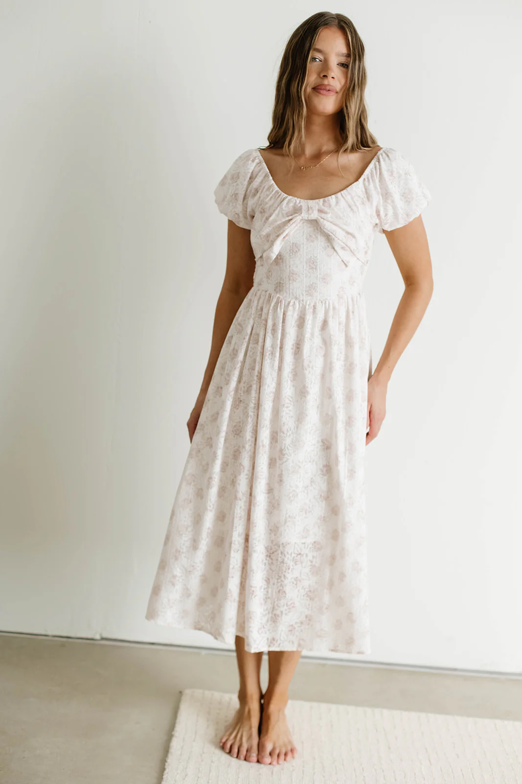 Debbie Bow Front Floral Midi Dress in Pink - Image 2