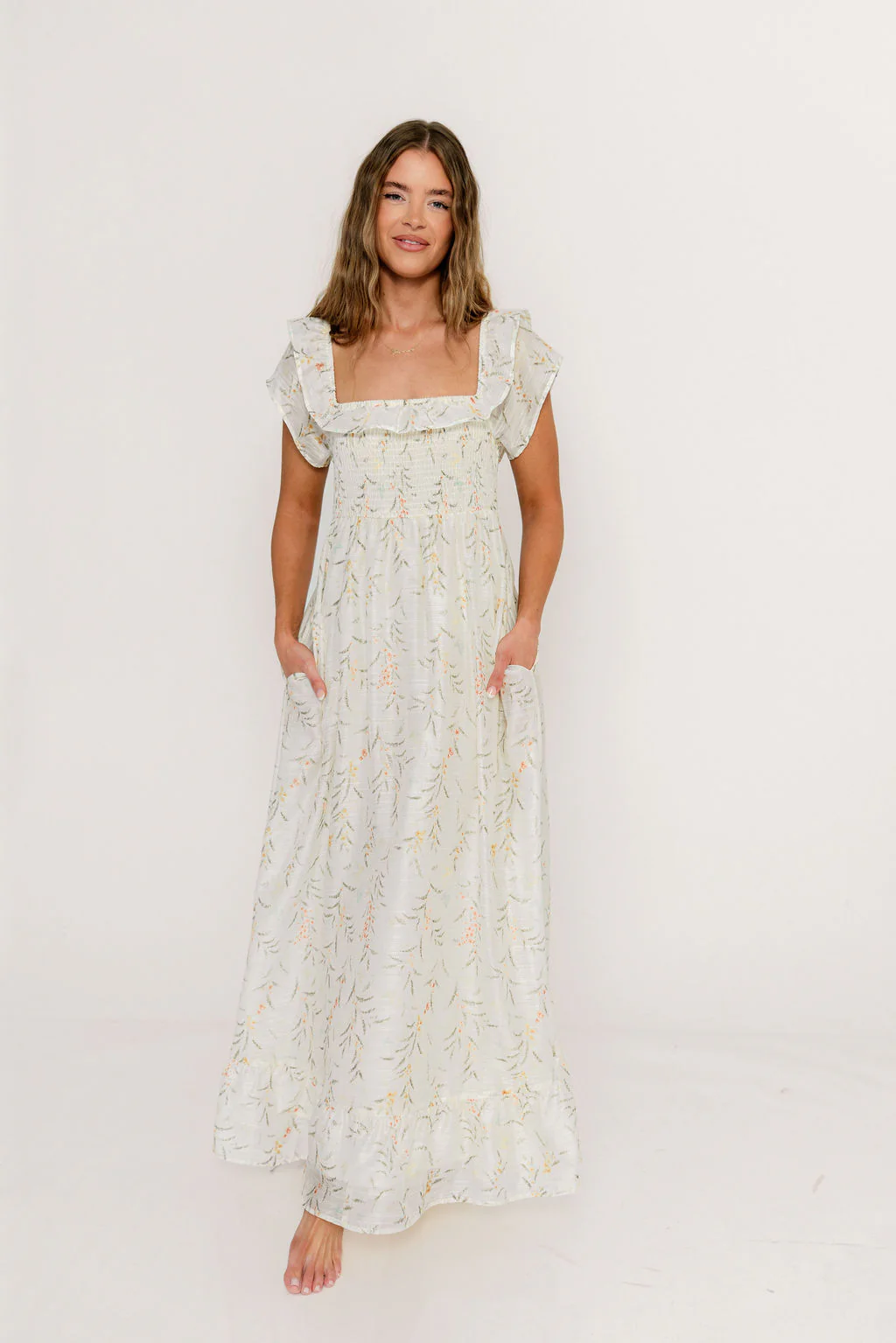 Deidra Maxi Dress in Cream - Bump Friendly
