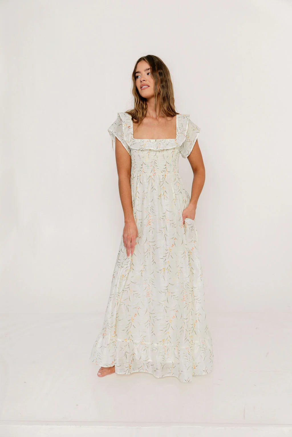 Deidra Maxi Dress in Cream - Bump Friendly - Image 6