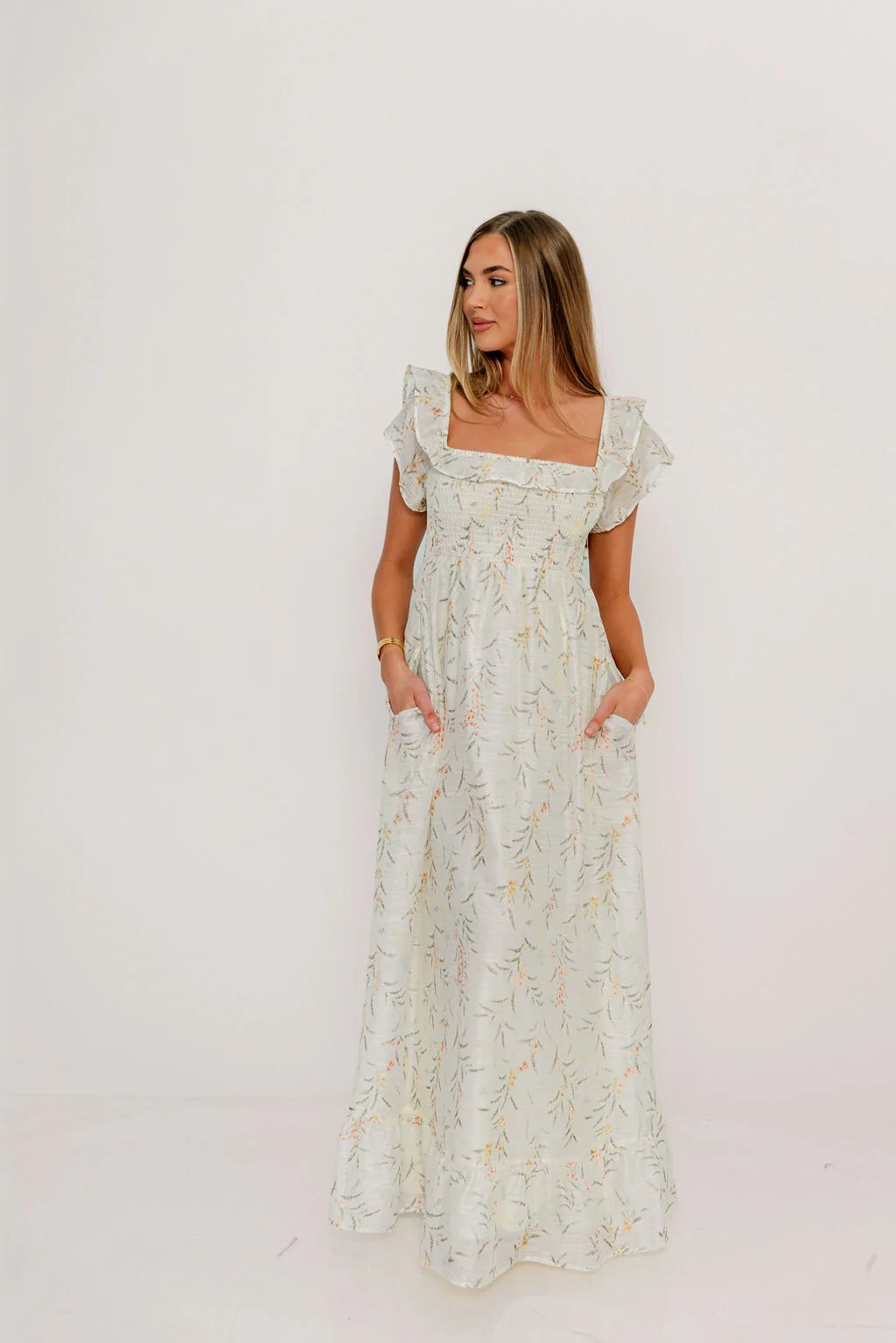 Deidra Maxi Dress in Cream - Bump Friendly - Image 9