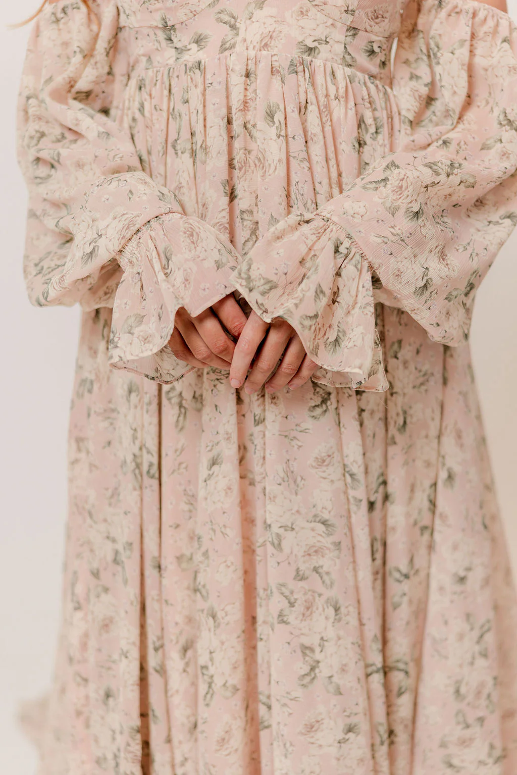 Delilah Floral Maxi Dress with Train in Blush/Grey - Bump Friendly - Image 11