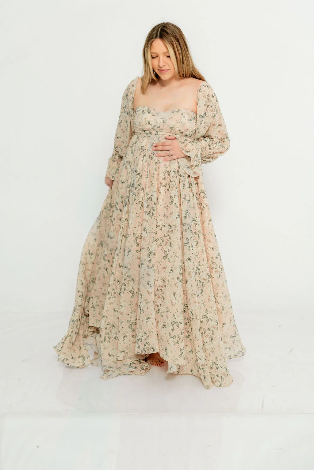 Delilah Floral Maxi Dress with Train in Blush/Grey - Bump Friendly - Image 16