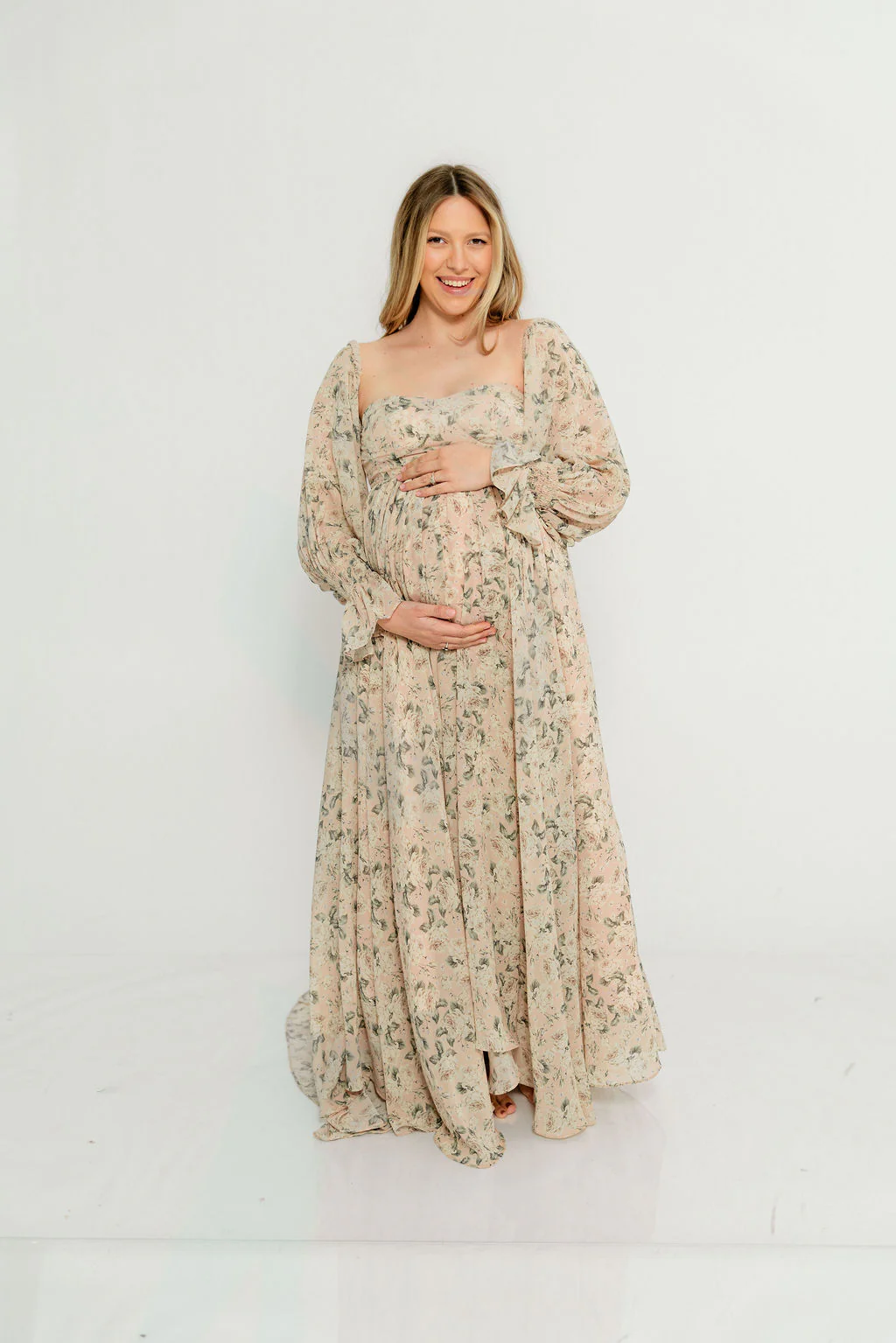 Delilah Floral Maxi Dress with Train in Blush/Grey - Bump Friendly - Image 17