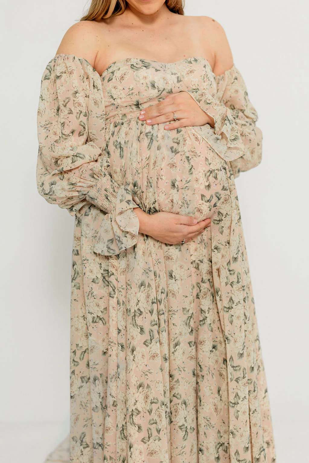 Delilah Floral Maxi Dress with Train in Blush/Grey - Bump Friendly - Image 18