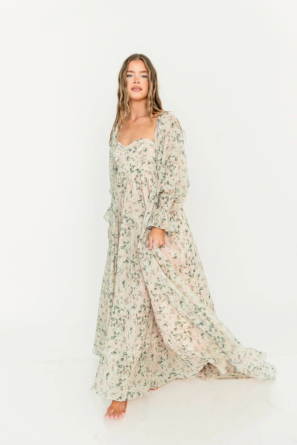 Delilah Floral Maxi Dress with Train in Blush/Grey - Bump Friendly - Image 19