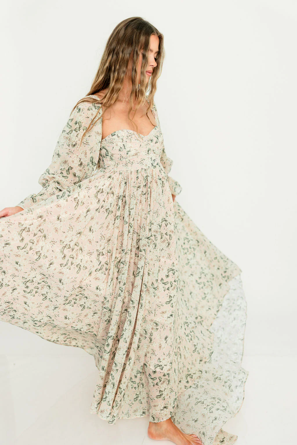 Delilah Floral Maxi Dress with Train in Blush/Grey - Bump Friendly - Image 23