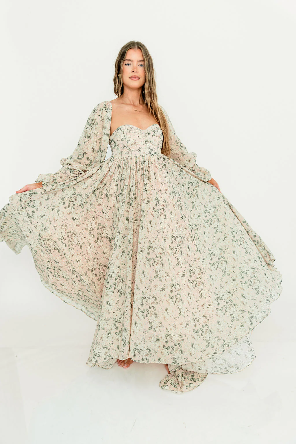Delilah Floral Maxi Dress with Train in Blush/Grey - Bump Friendly - Image 26