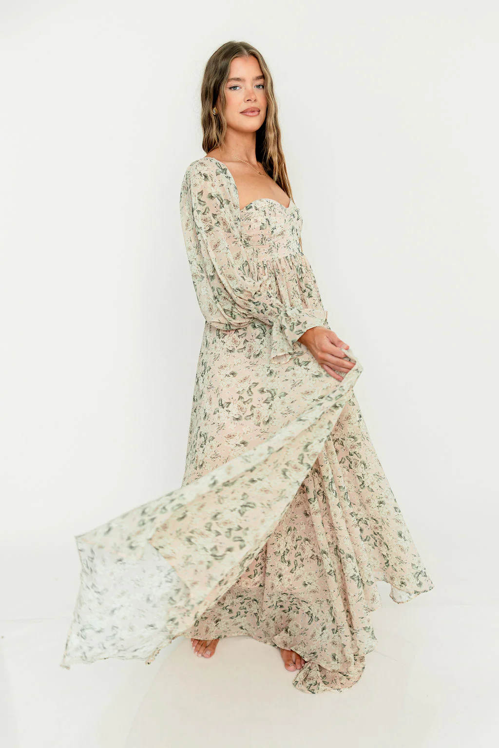 Delilah Floral Maxi Dress with Train in Blush/Grey - Bump Friendly - Image 27