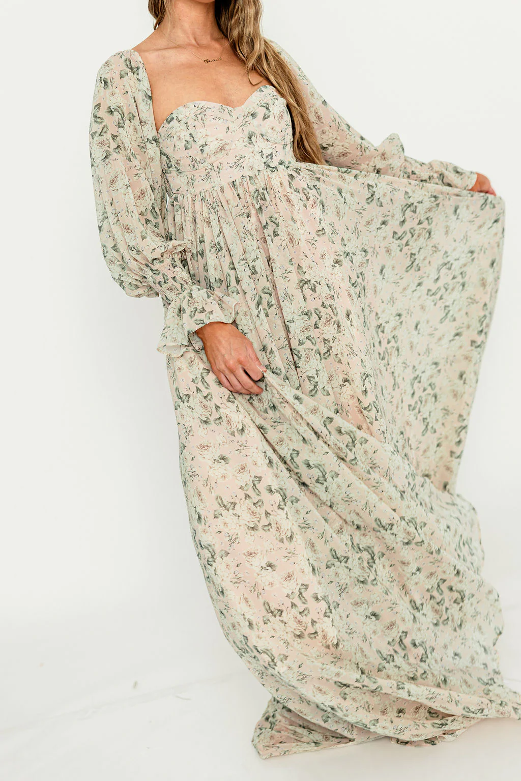 Delilah Floral Maxi Dress with Train in Blush/Grey - Bump Friendly - Image 28