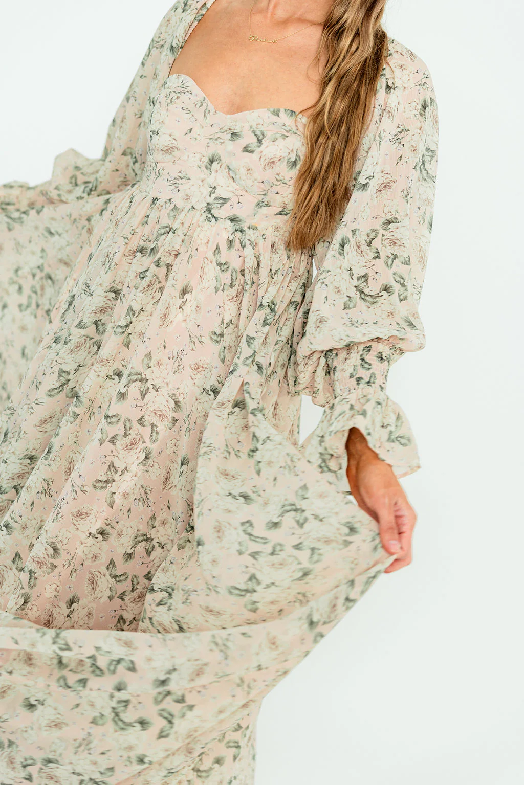 Delilah Floral Maxi Dress with Train in Blush/Grey - Bump Friendly - Image 29