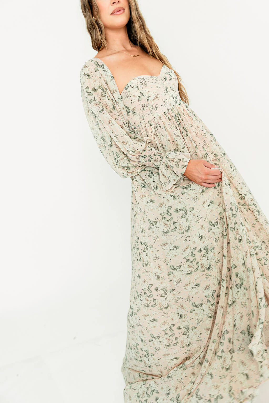 Delilah Floral Maxi Dress with Train in Blush/Grey - Bump Friendly - Image 30