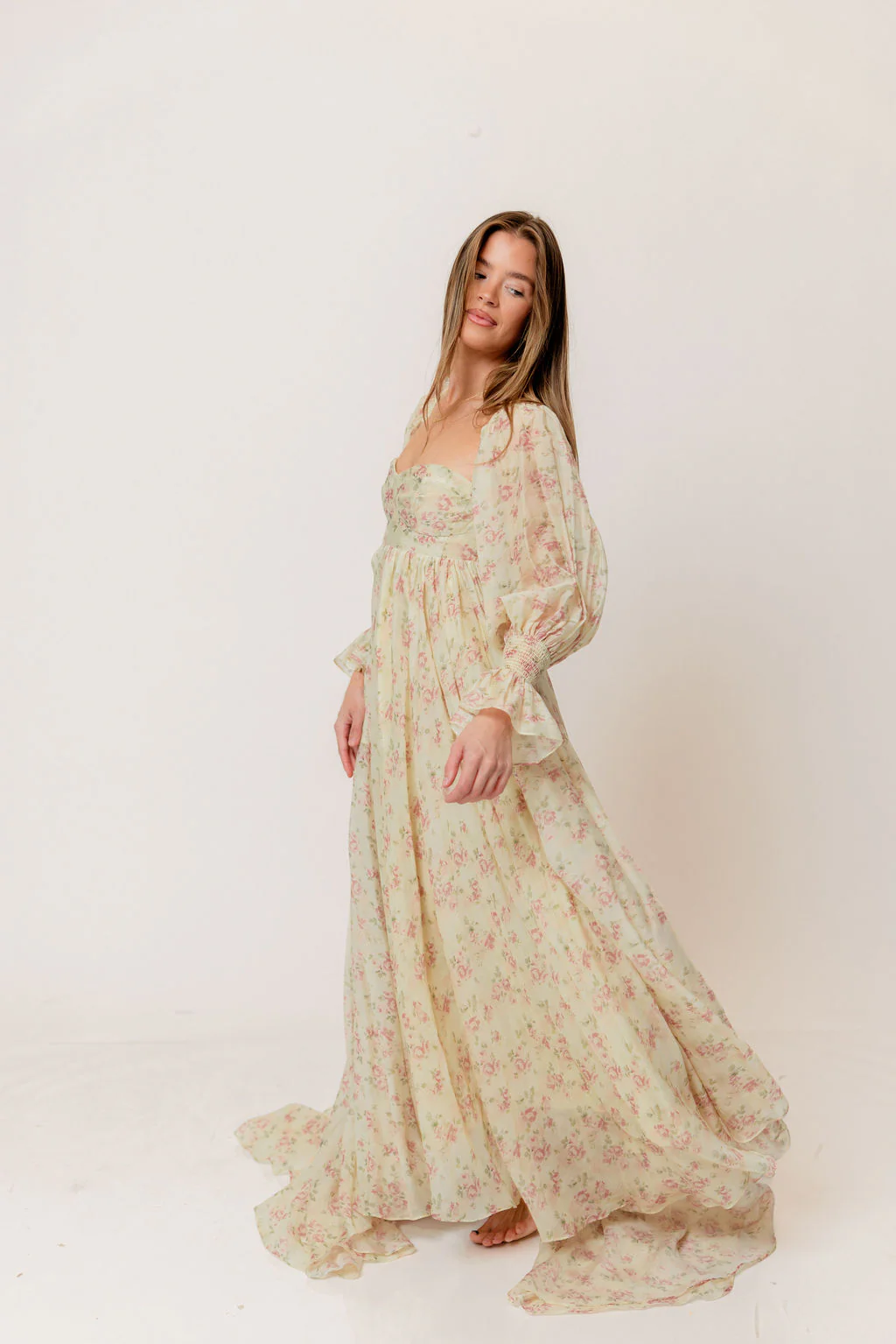 Delilah Maxi Dress with Train in Vintage Floral - Bump Friendly - Image 8