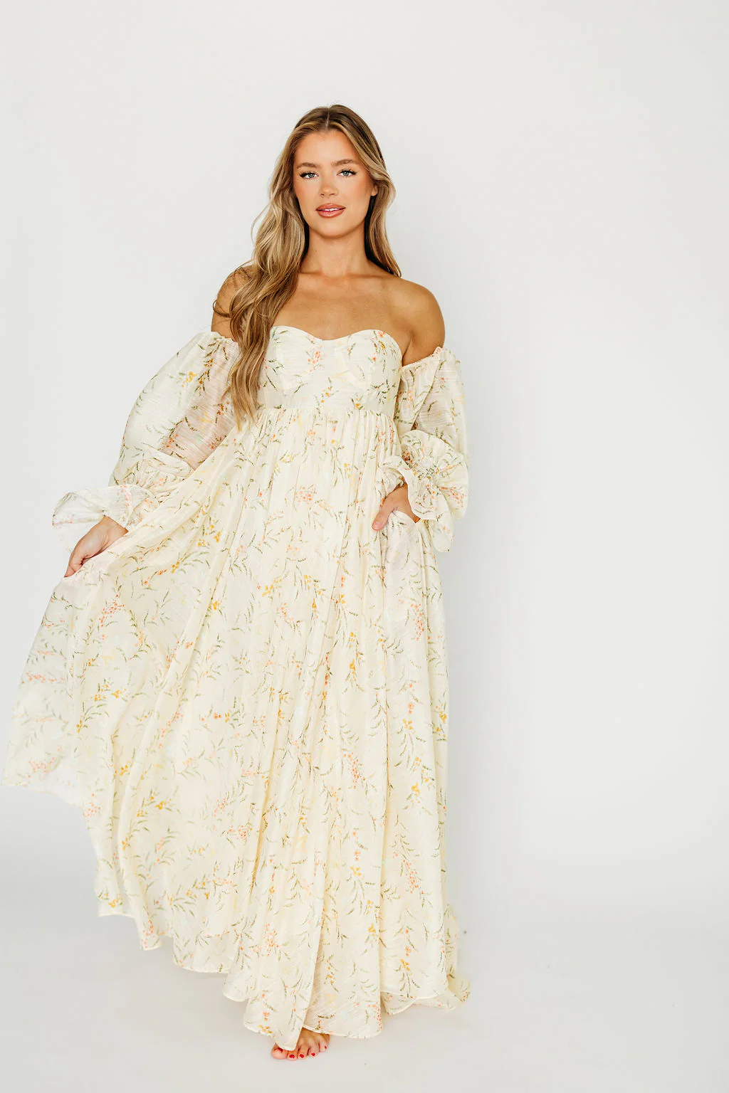 Delilah Maxi Dress With Train in Cream Floral - Bump Friendly *5/31 PRE-ORDER* - Image 11