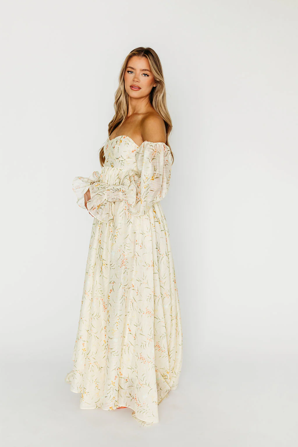 Delilah Maxi Dress With Train in Cream Floral - Bump Friendly *5/31 PRE-ORDER* - Image 13