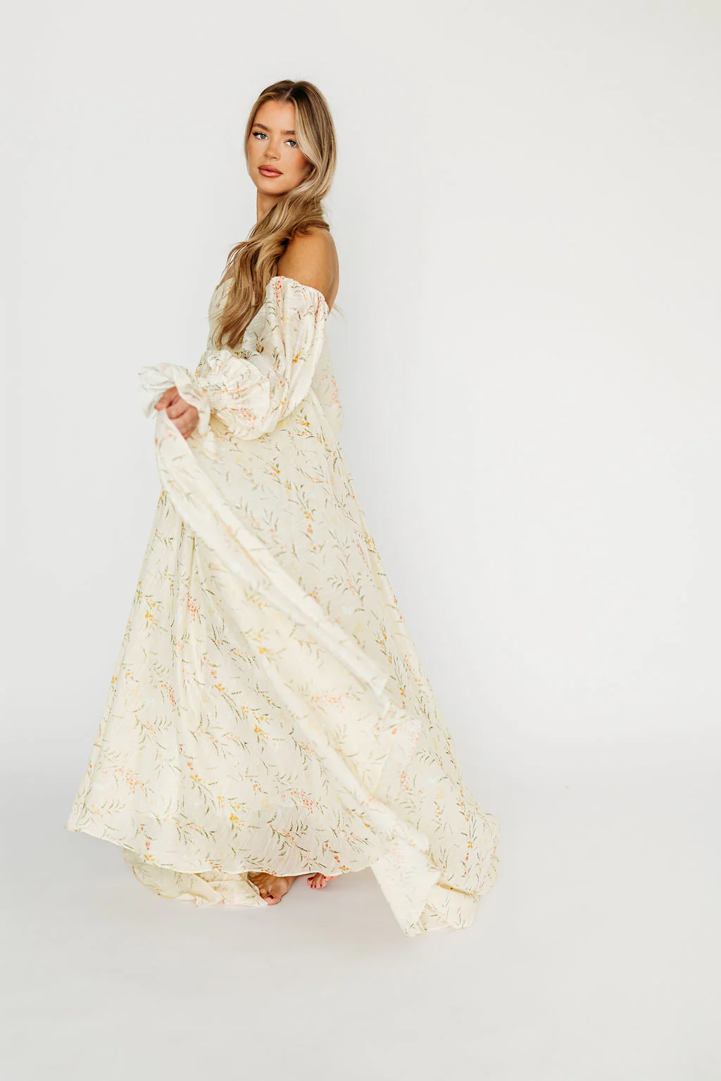 Delilah Maxi Dress With Train in Cream Floral - Bump Friendly *5/31 PRE-ORDER* - Image 15