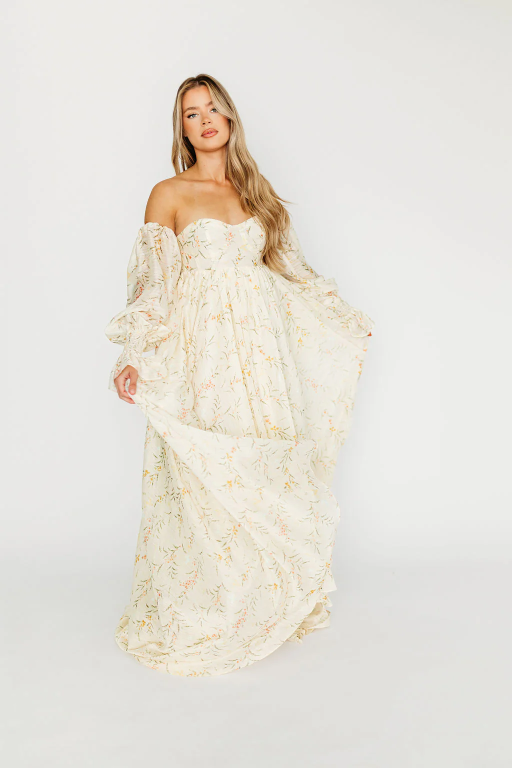 Delilah Maxi Dress With Train in Cream Floral - Bump Friendly *5/31 PRE-ORDER* - Image 18