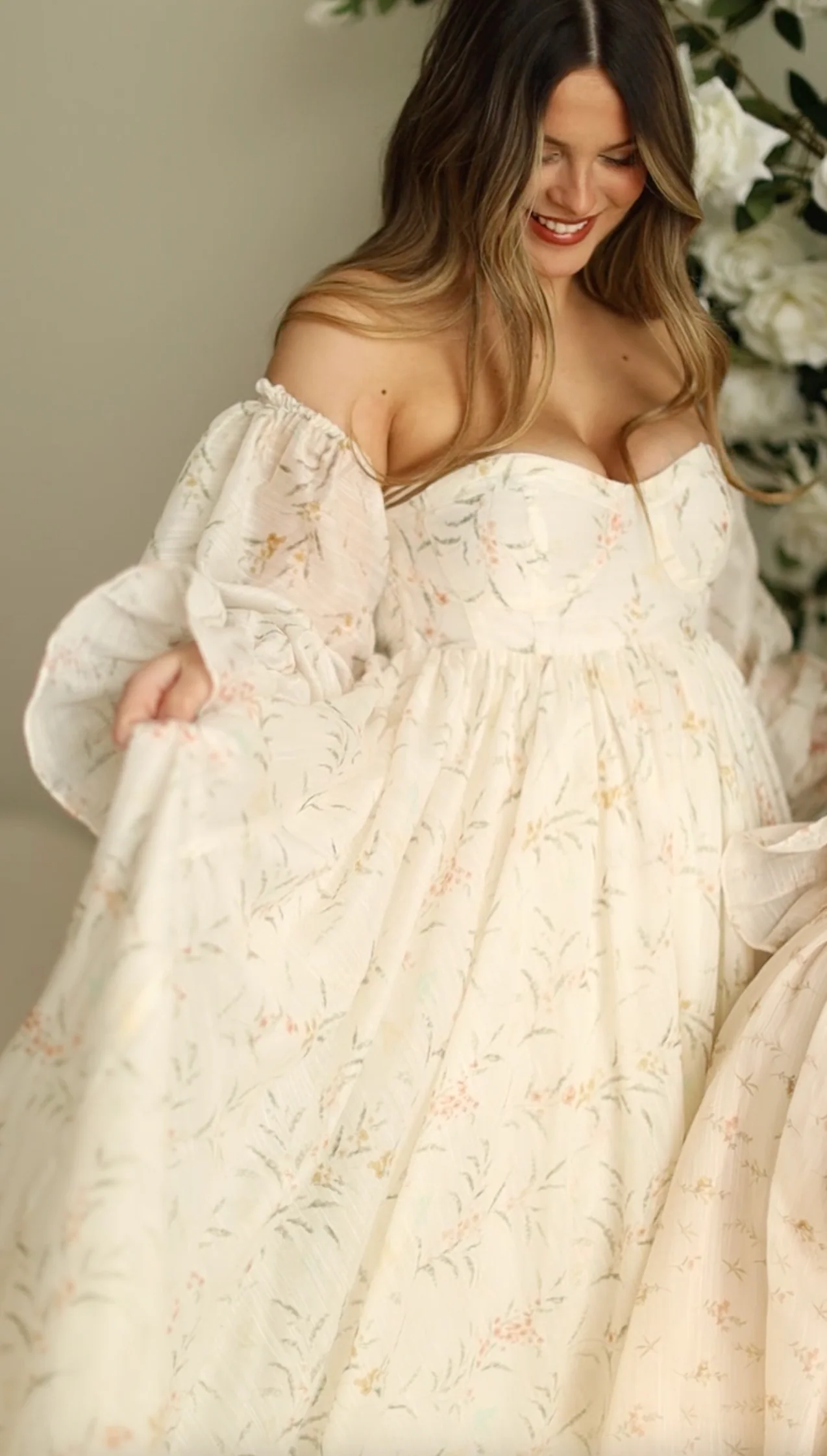 Delilah Maxi Dress With Train in Cream Floral - Bump Friendly *5/31 PRE-ORDER* - Image 19
