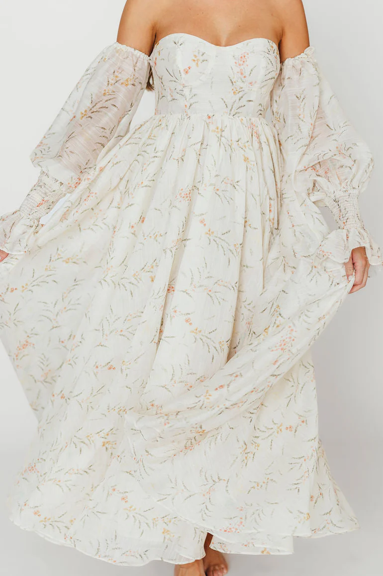 Delilah Maxi Dress With Train in Cream Floral - Bump Friendly *5/31 PRE-ORDER* - Image 5