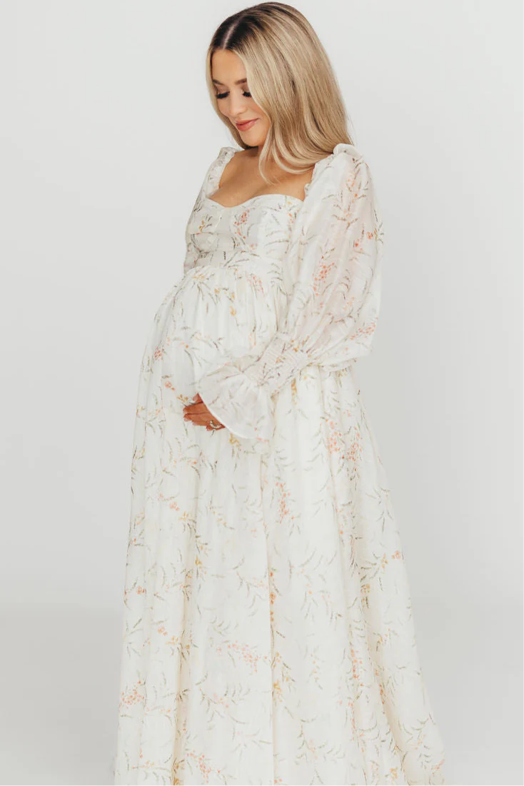 Delilah Maxi Dress With Train in Cream Floral - Bump Friendly *5/31 PRE-ORDER* - Image 8