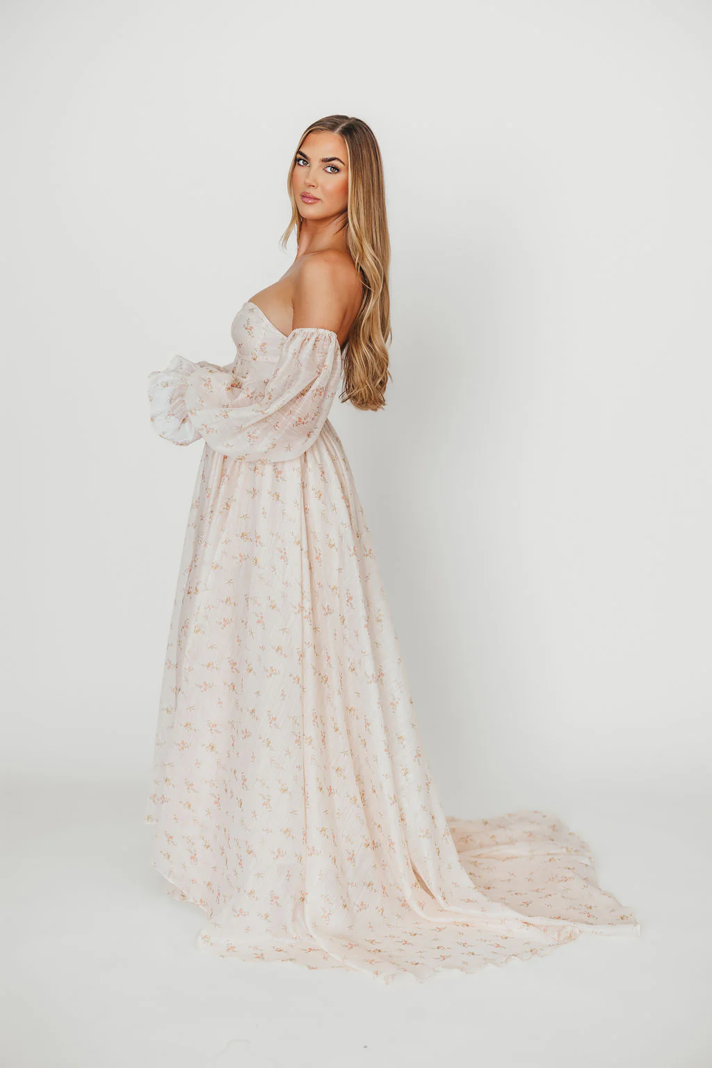 Delilah Maxi Dress with Train in Peach - Bump Friendly (XS-3XL) - Image 14