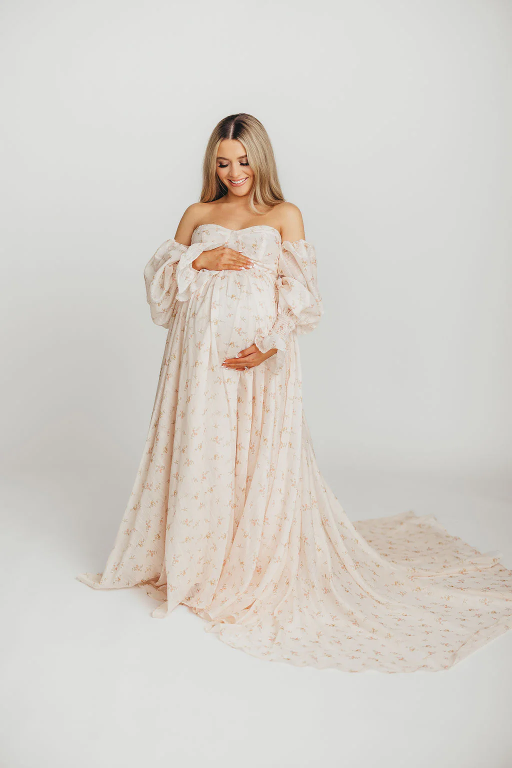 Delilah Maxi Dress with Train in Peach - Bump Friendly (XS-3XL) - Image 28