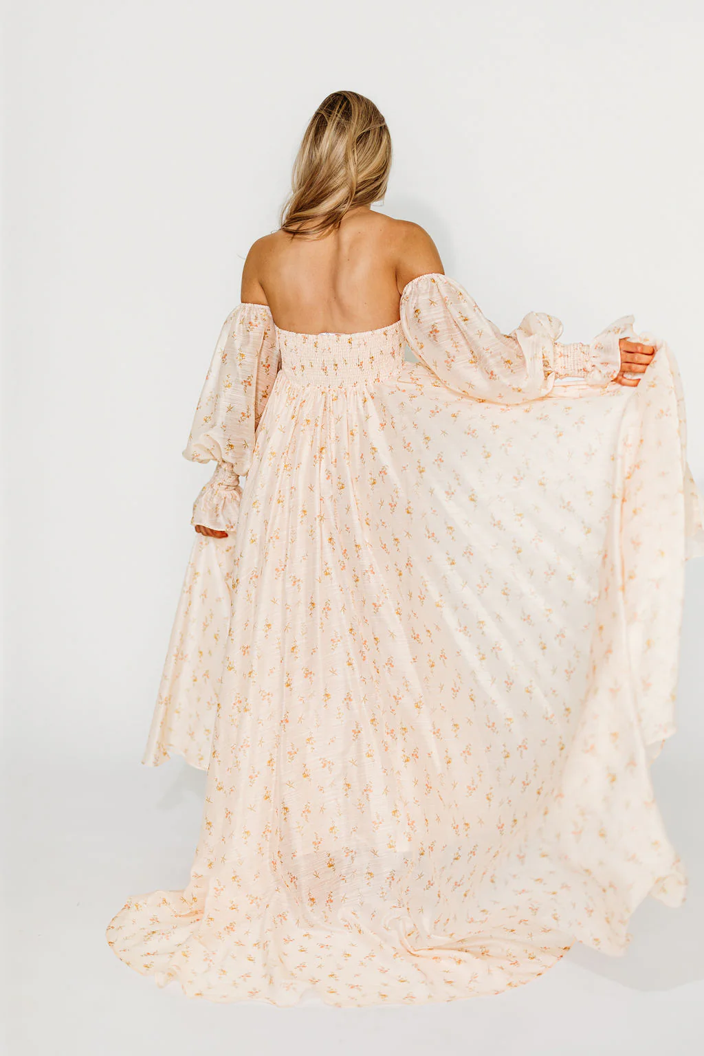 Delilah Maxi Dress with Train in Peach - Bump Friendly (XS-3XL) - Image 50