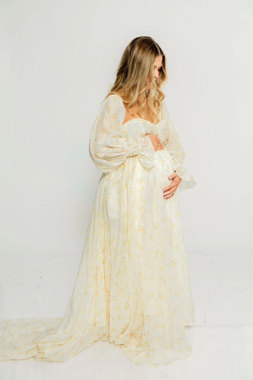 Delilah Maxi Dress with Train in Butter Yellow - Bump Friendly