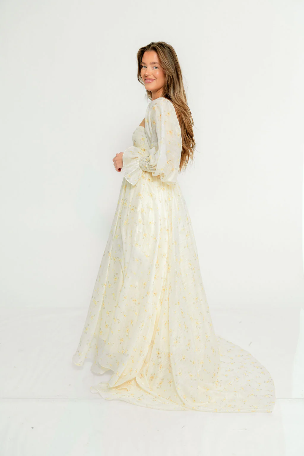 Delilah Maxi Dress with Train in Butter Yellow - Bump Friendly - Image 10