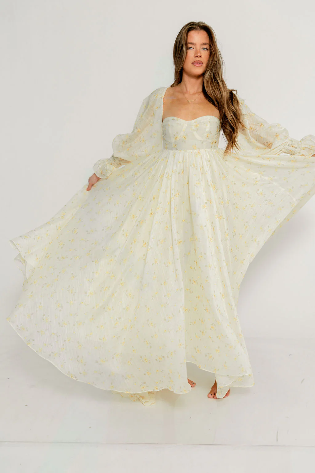 Delilah Maxi Dress with Train in Butter Yellow - Bump Friendly - Image 12