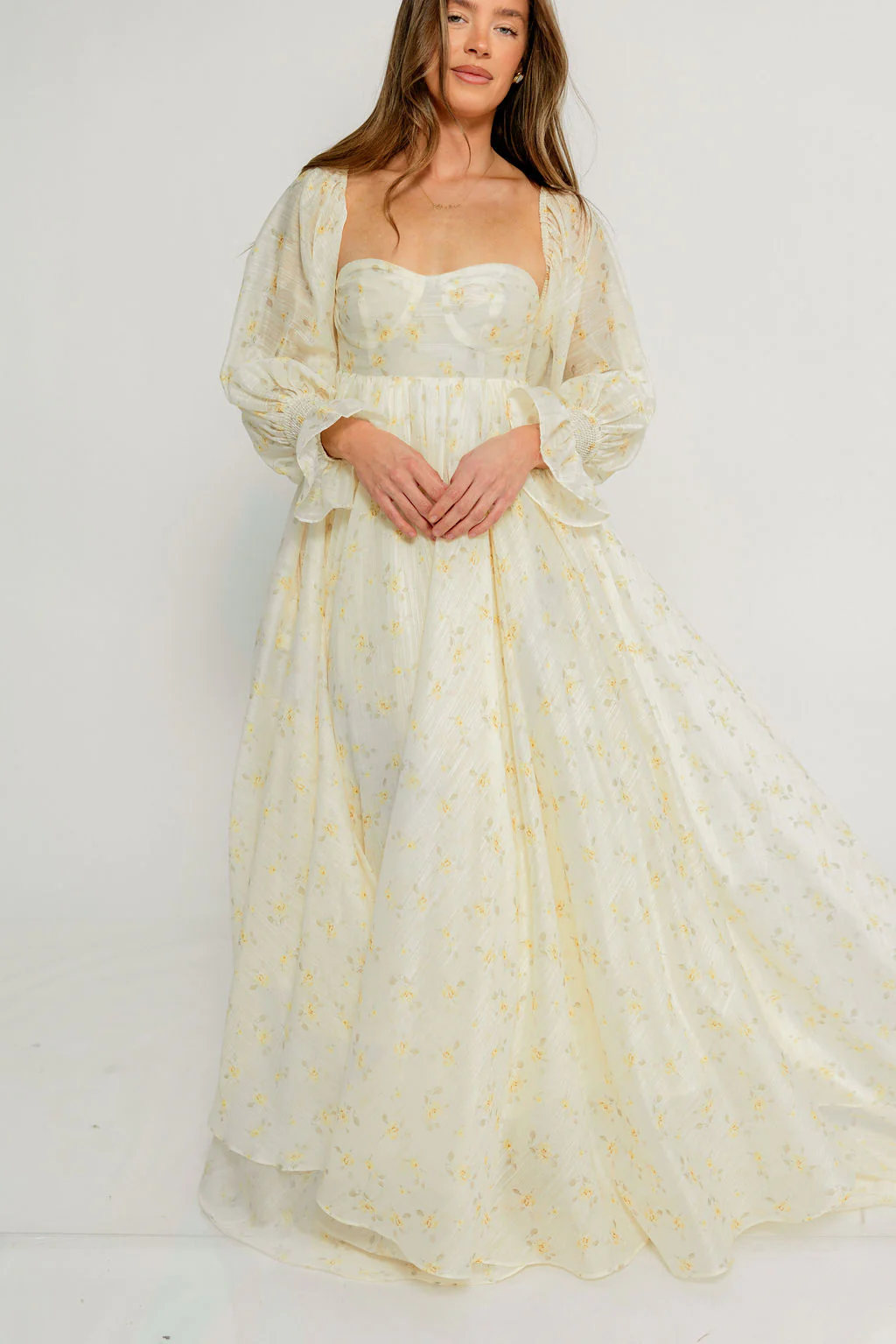 Delilah Maxi Dress with Train in Butter Yellow - Bump Friendly - Image 16