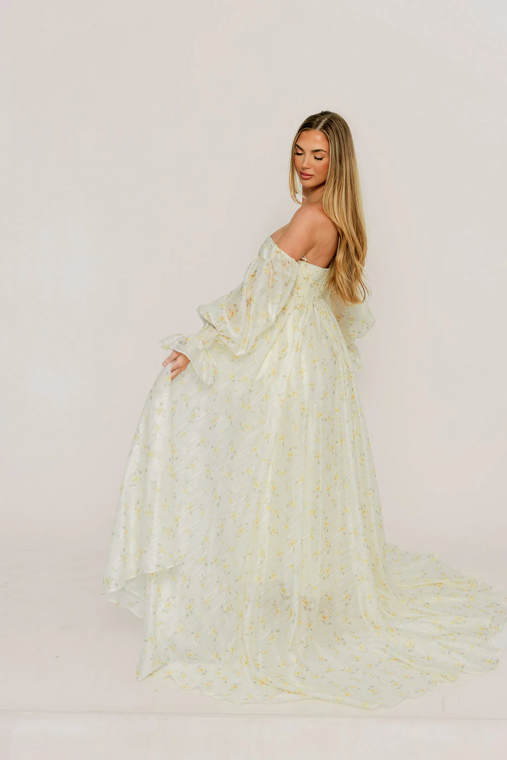 Delilah Maxi Dress with Train in Butter Yellow - Bump Friendly - Image 18