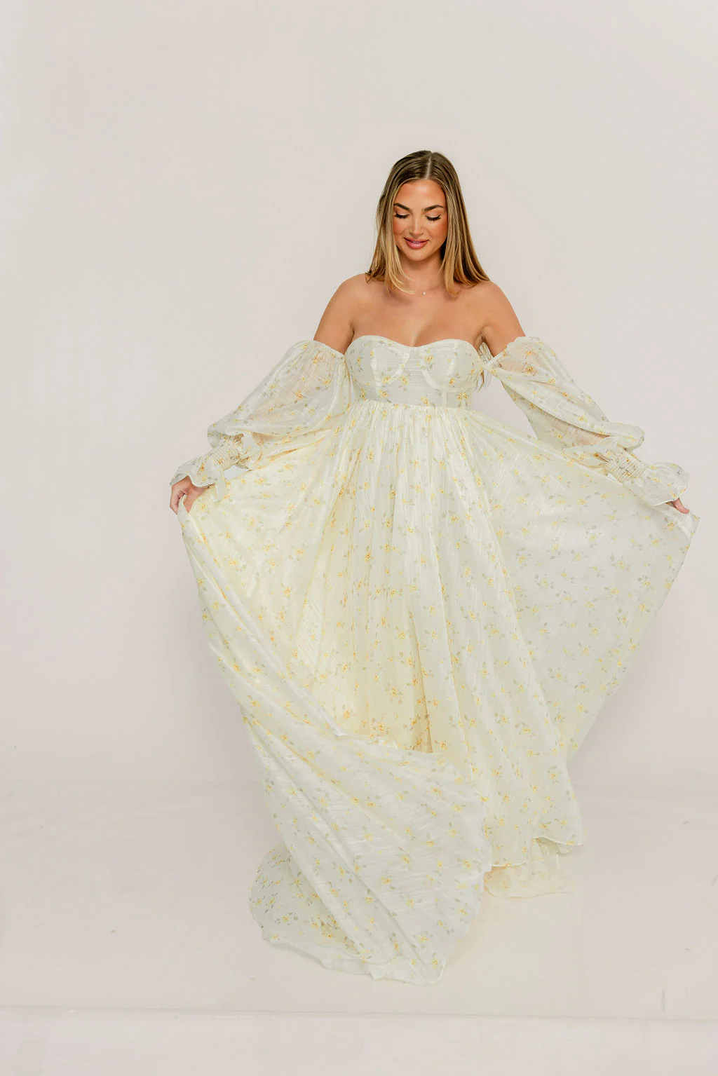 Delilah Maxi Dress with Train in Butter Yellow - Bump Friendly - Image 19