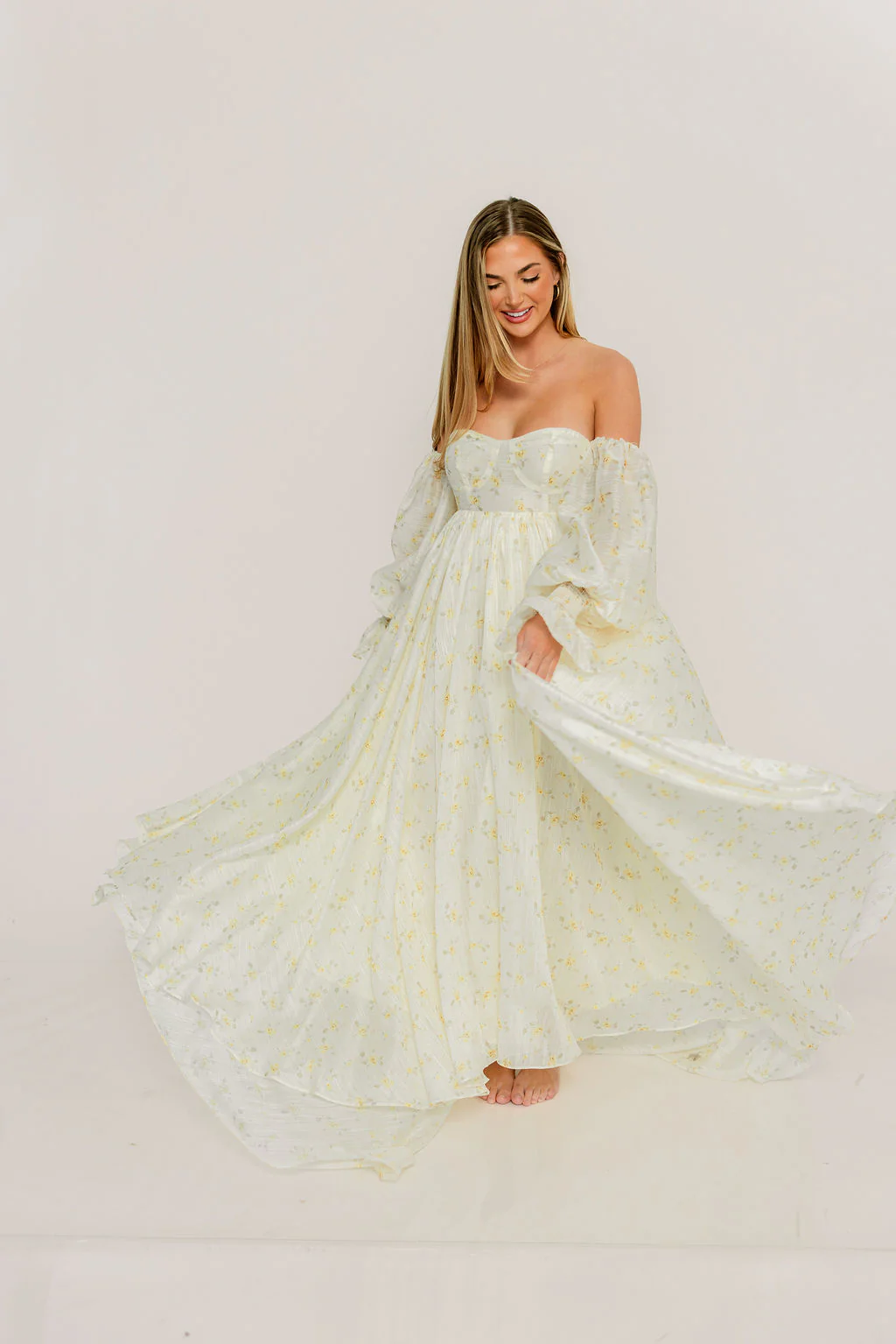 Delilah Maxi Dress with Train in Butter Yellow - Bump Friendly - Image 21