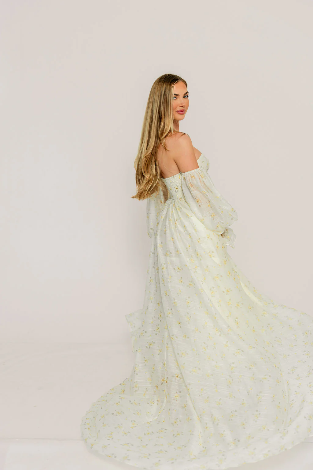 Delilah Maxi Dress with Train in Butter Yellow - Bump Friendly - Image 22