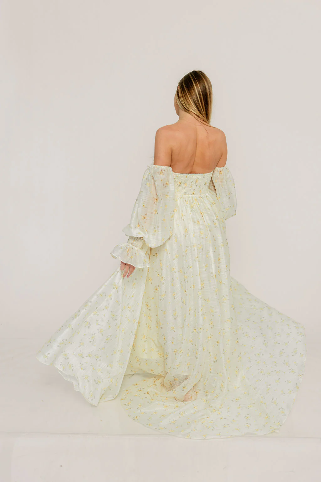 Delilah Maxi Dress with Train in Butter Yellow - Bump Friendly - Image 24