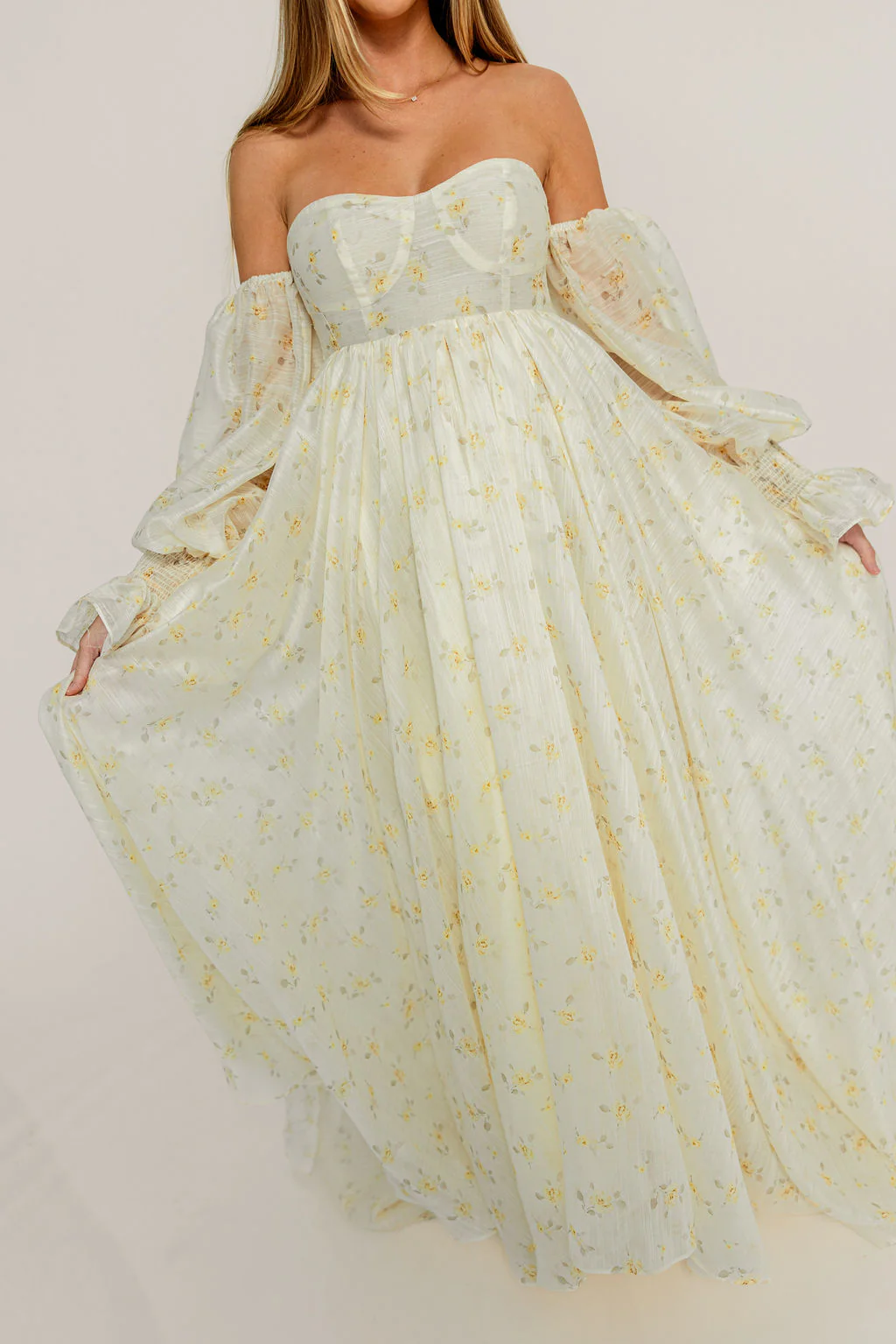 Delilah Maxi Dress with Train in Butter Yellow - Bump Friendly - Image 29