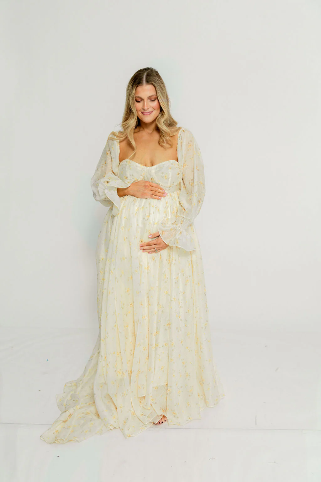 Delilah Maxi Dress with Train in Butter Yellow - Bump Friendly - Image 3