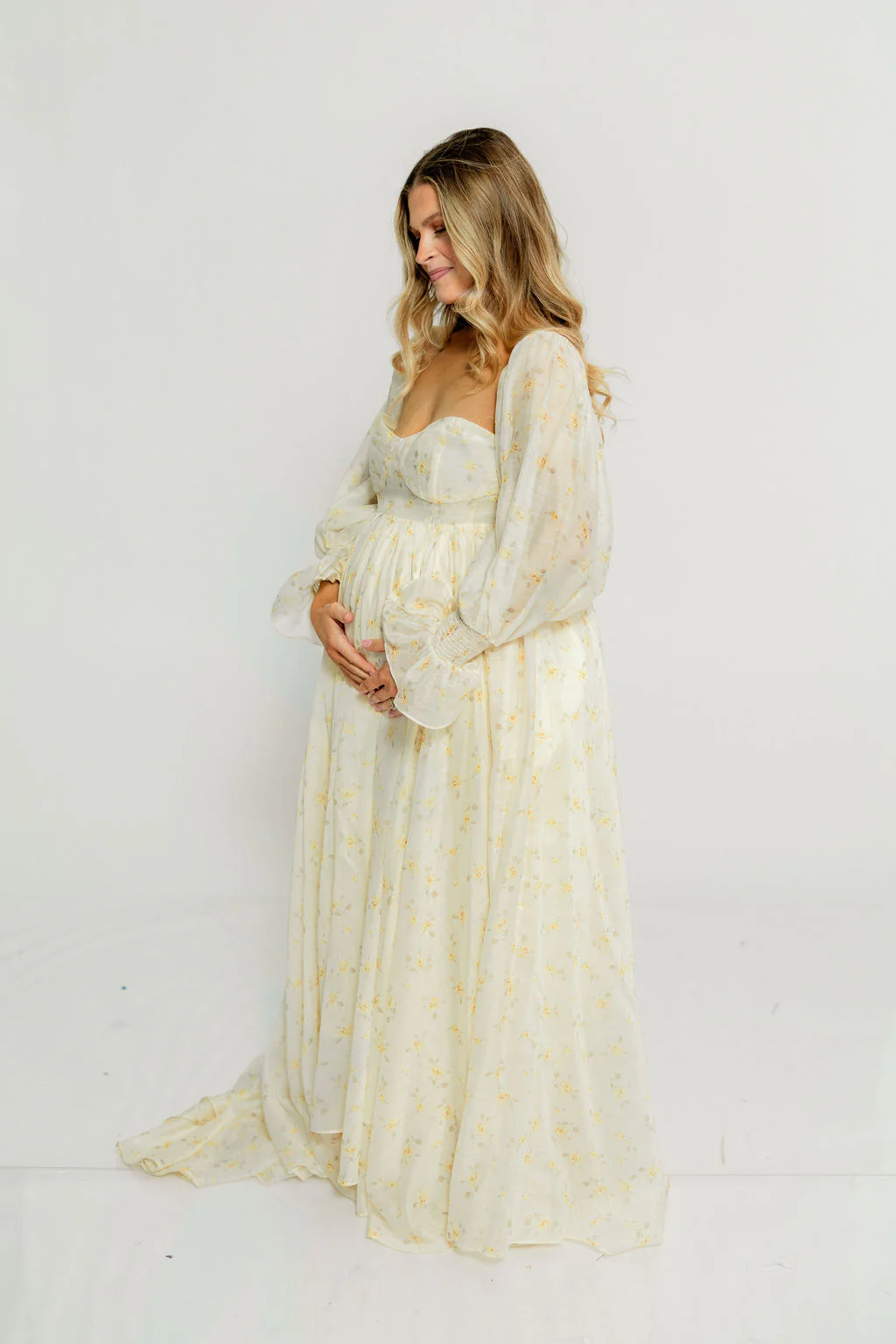 Delilah Maxi Dress with Train in Butter Yellow - Bump Friendly - Image 4