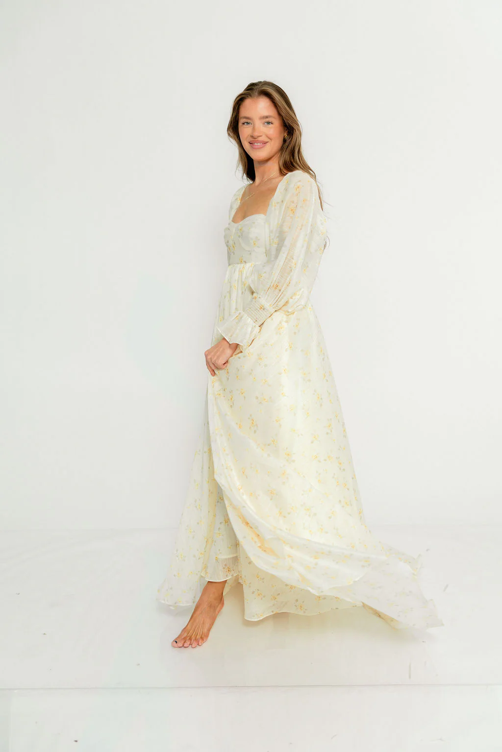 Delilah Maxi Dress with Train in Butter Yellow - Bump Friendly - Image 7