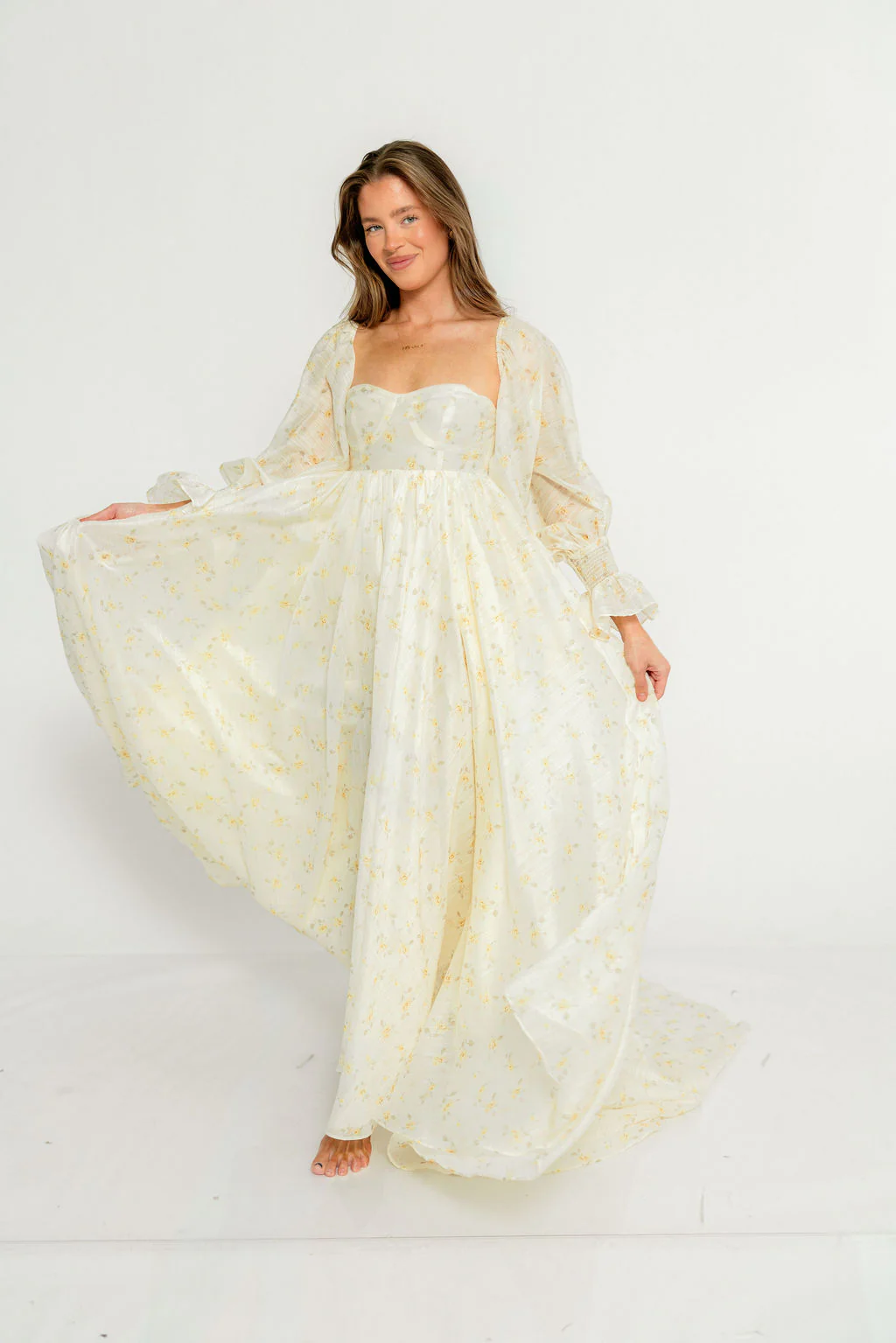 Delilah Maxi Dress with Train in Butter Yellow - Bump Friendly - Image 8