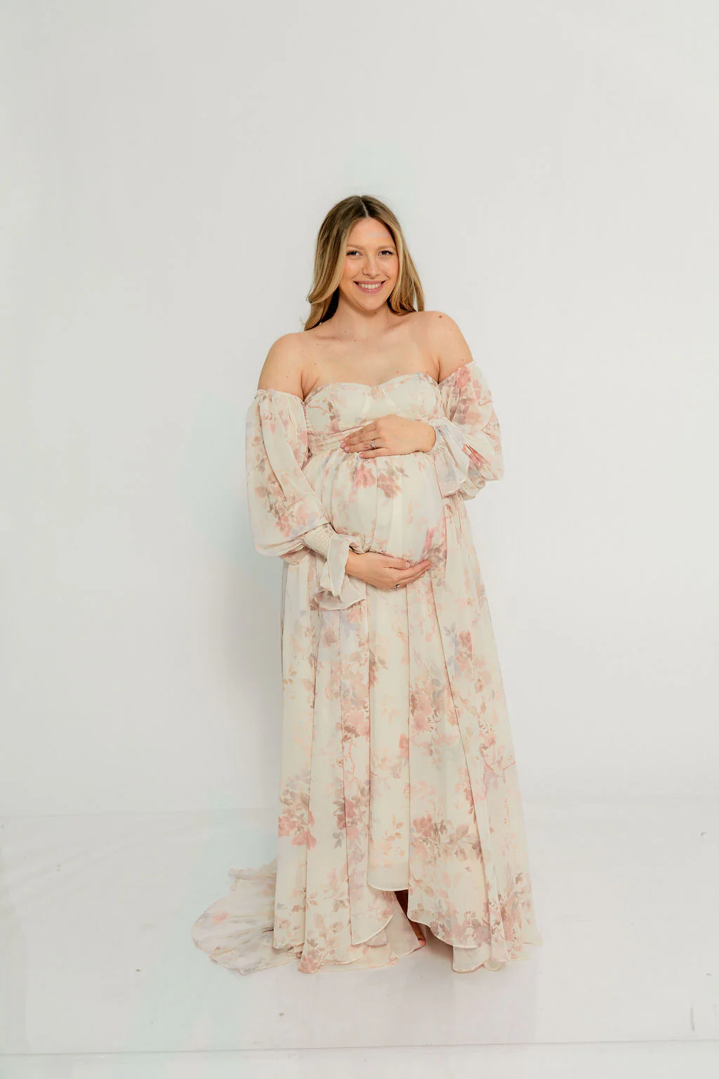 Delilah Maxi Dress with Train in Ivory - Bump Friendly - Image 12