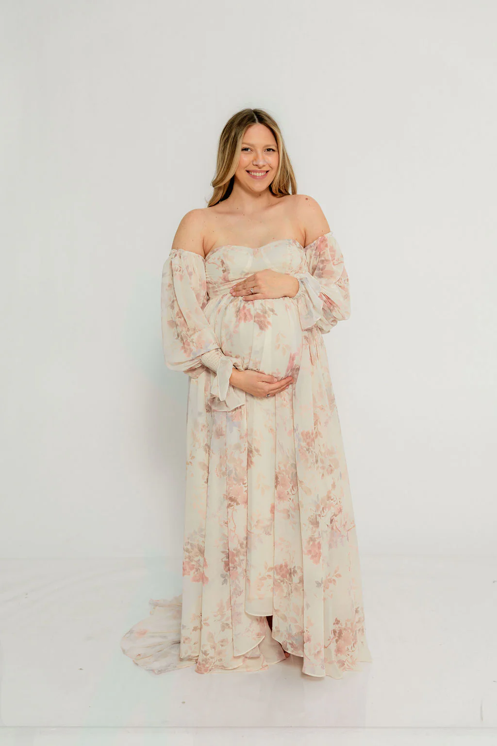Delilah Maxi Dress with Train in Ivory - Bump Friendly - Image 13