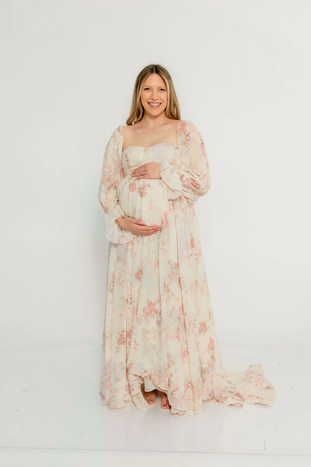 Delilah Maxi Dress with Train in Ivory - Bump Friendly - Image 2