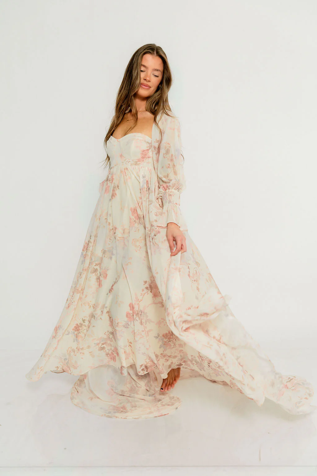 Delilah Maxi Dress with Train in Ivory - Bump Friendly - Image 23