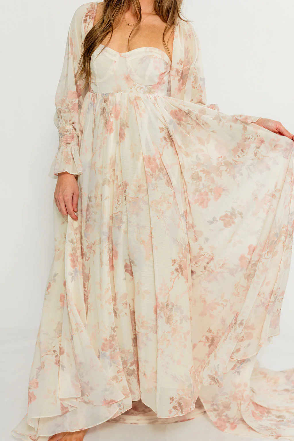Delilah Maxi Dress with Train in Ivory - Bump Friendly - Image 24