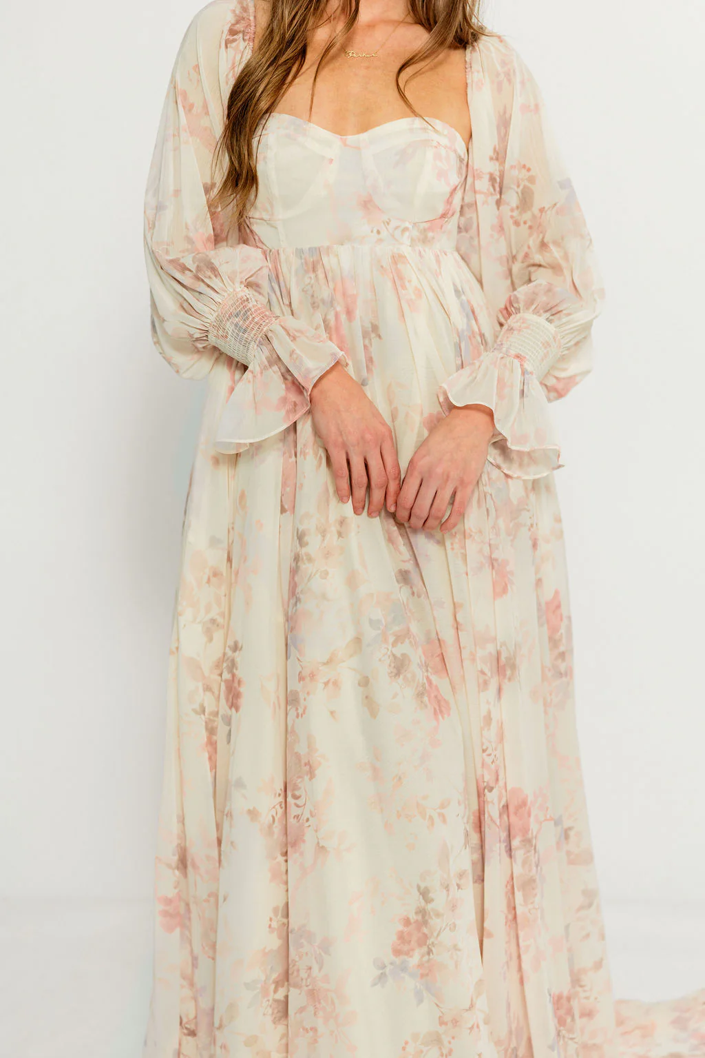 Delilah Maxi Dress with Train in Ivory - Bump Friendly - Image 25