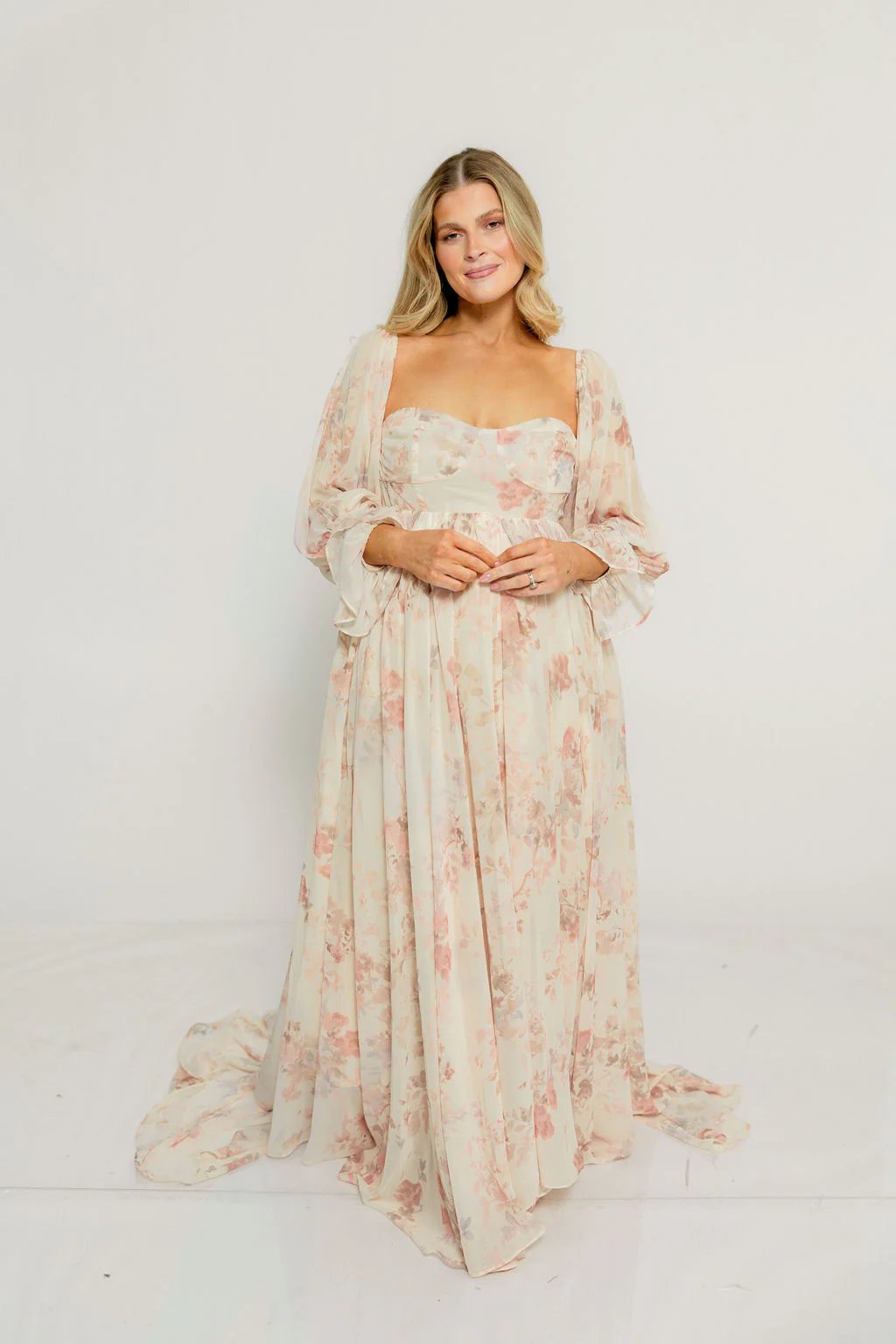 Delilah Maxi Dress with Train in Ivory - Bump Friendly - Image 27