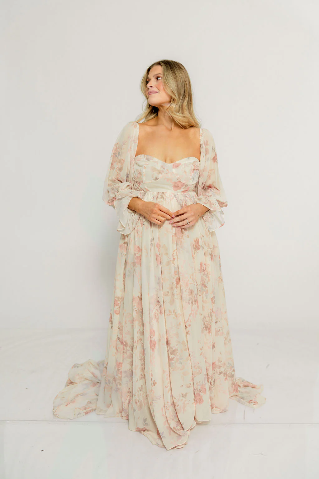 Delilah Maxi Dress with Train in Ivory - Bump Friendly - Image 28