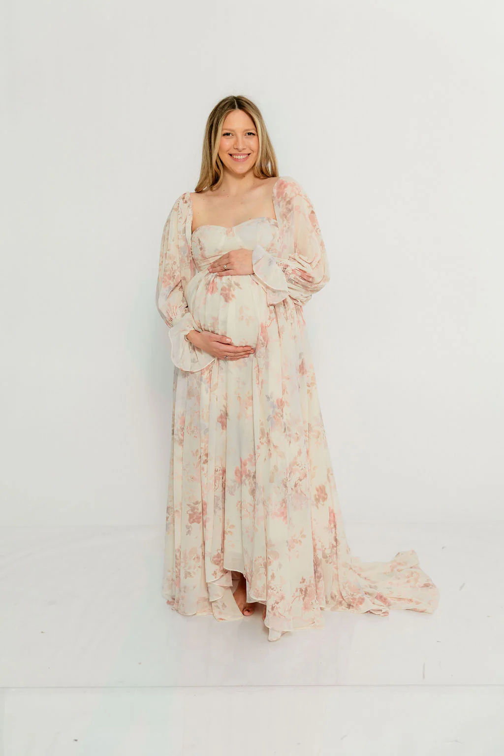Delilah Maxi Dress with Train in Ivory - Bump Friendly - Image 3